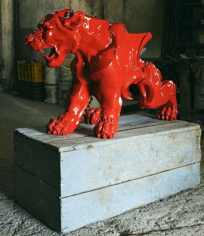 Venezia II Red by Ágnes Nagy, Bronze sculpture, car paint