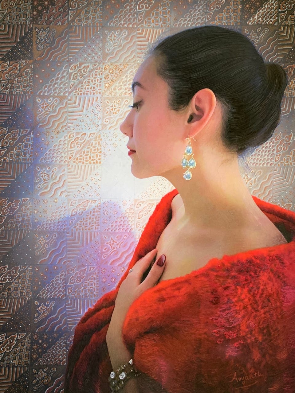 Contemplation by Avy Loftus, Colour pencils, oil pastels, and black ink on paper, 2025