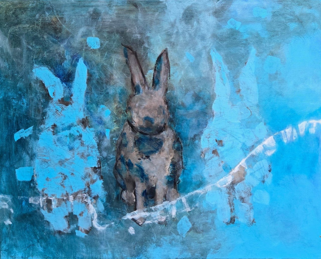 Blue Rabbit by Manda Zarak, Mixed media on canvas, 2024