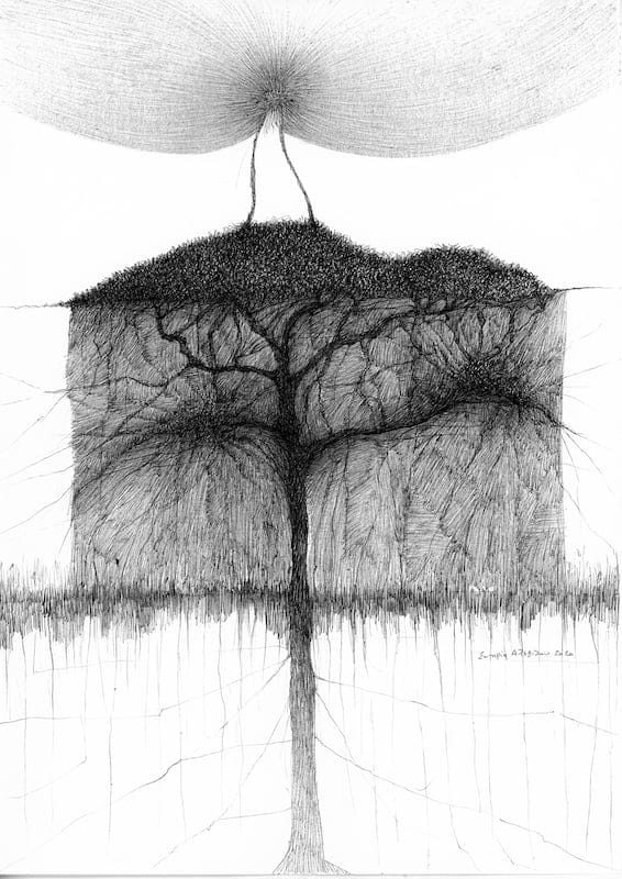 I hold you lightly by Sotiria Alevizou, pen on paper