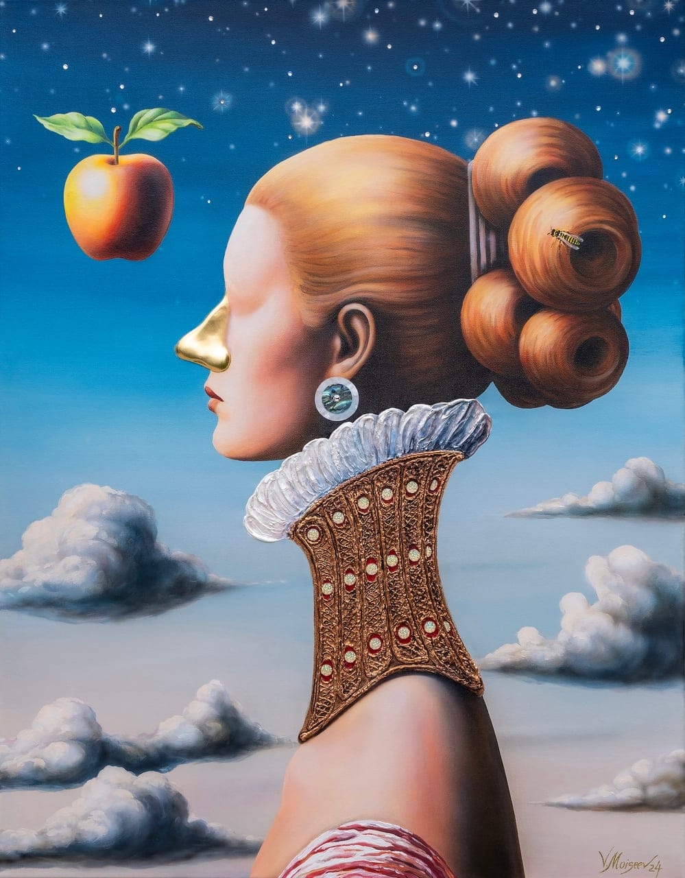 The Scent of Temptation by Vitaly Moiseev, Emboss Art: Acrylic, 22k gold and copper leaf, sculptural relief on canvas, 2024
